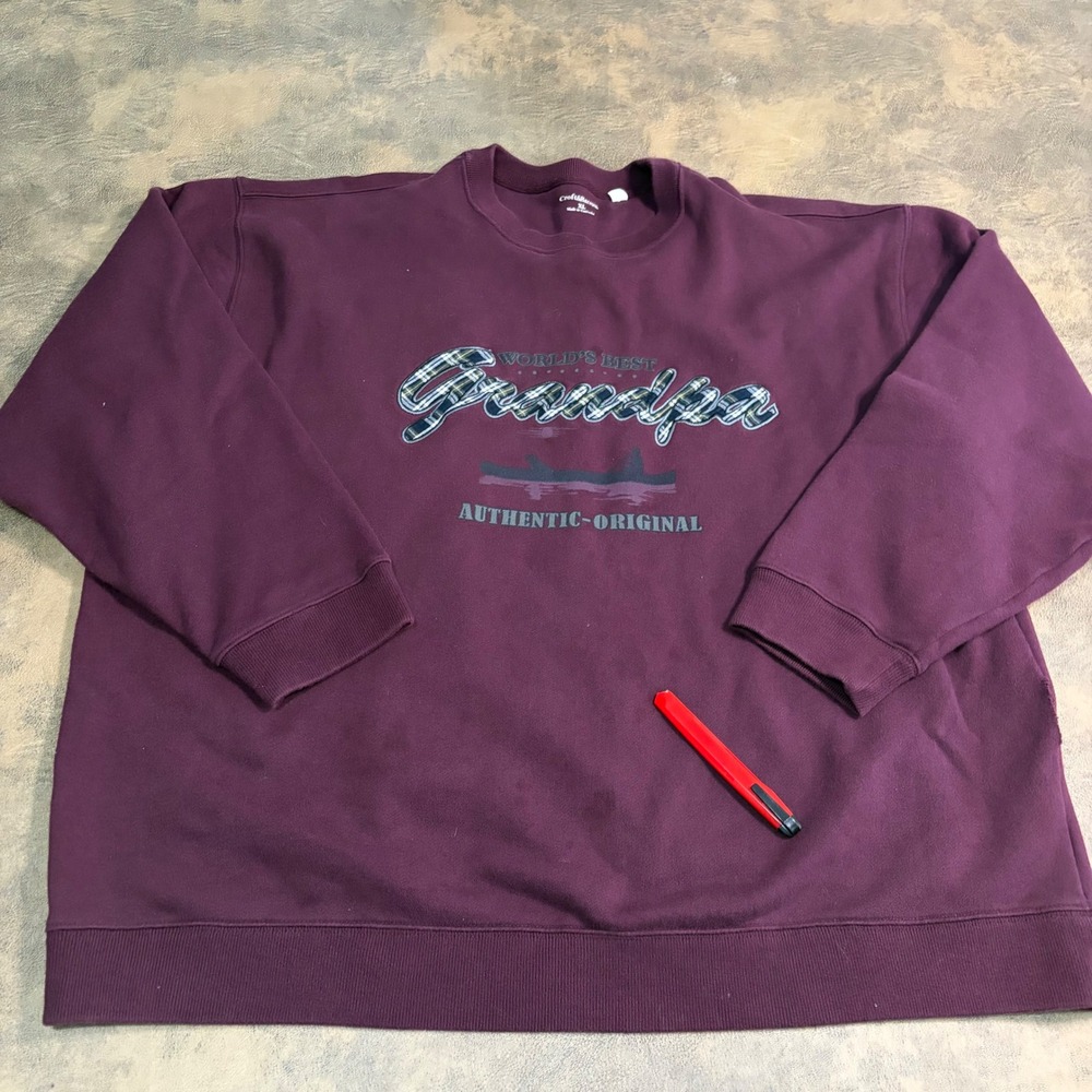 Croft & Barrow Sweatshirt Mens XL Burgundy Worlds Best Grandpa Graphic Pullover